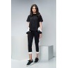 Tricou negru din bumbac cu volane din voal plisat
