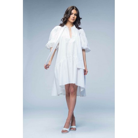 Rochie largă albă asimetrica din poplin
