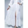Rochie lungă din pânză topită cu mâneci şi volane
