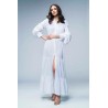 Rochie lungă din pânză topită cu mâneci şi volane