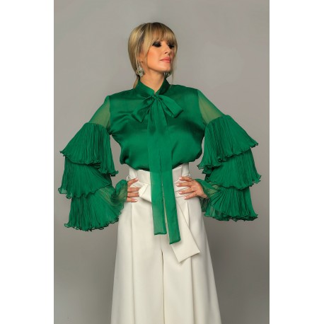 Cămaşă verde din voal cu volane