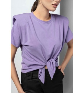 Tricou din bumbac cu perniţe la umeri înnodat în faţă