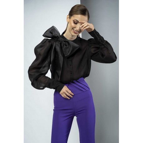 Camașă din voal cu fundă aplicată din organza Malia