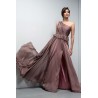 Rochie maxi din voal cu bust fronsat pe un umăr