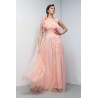 Rochie Harper din organza plumeti cu volane asimetrice pe umăr