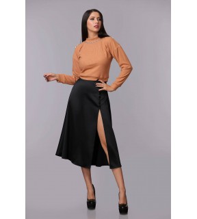 Fustă Velika din tafta cu șliț asimetric și nasturi decorativi